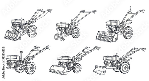Tractor with various attachments machinery.