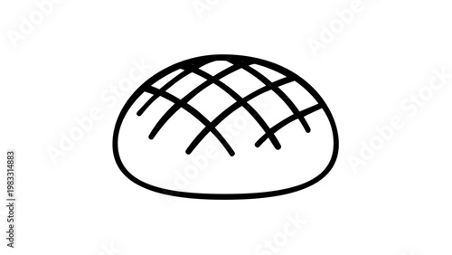 Minimalist Loaf of Bread Line Icon Vector Illustration, Scalable Flat Design of a Round Bakery Boule with Cross-Hatch Crust Pattern, AI-Generated Graphic for Food, Cooking, and Bakery Menus.