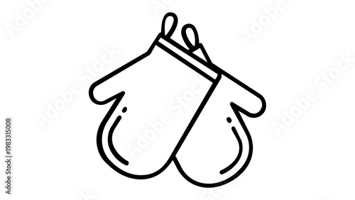 Minimalist Vector Illustration of Oven Mitts, Black Line Art Icon for Kitchenware, Baking, and Cooking, Scalable AI-Generated Graphic for Bakery, Culinary, and Home Decor Design Projects