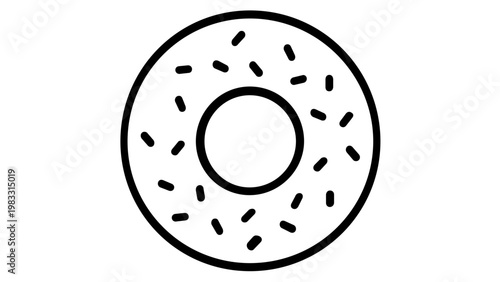 Minimalist vector icon illustration of a delicious glazed donut with sprinkles, perfect for bakery branding, food menus, cafe signage, and digital design projects. Scalable flat line art graphic.