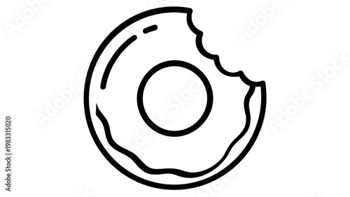 Bitten donut vector icon illustration featuring a minimalist flat line art design of a sweet bakery pastry with icing. Scalable AI-generated graphic for food, dessert, and snack design projects.