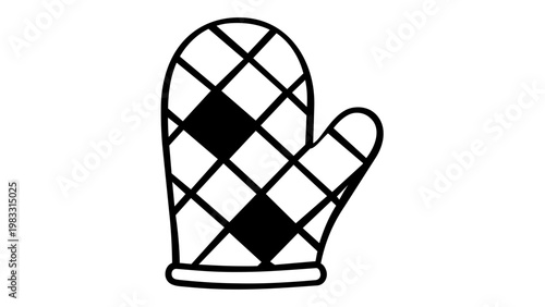 Minimalist Oven Mitt Vector Icon Illustration for Bakery and Cooking, Flat Line Art Design of a Checkered Kitchen Heat Glove for Baking Safety, Scalable AI-Generated Graphic Element for Web.