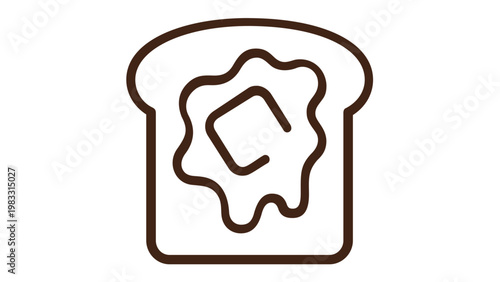 Minimalist vector icon illustration of a slice of toasted bread with a melting pat of butter on top. Clean flat line art design for bakery, breakfast, cafe menus, and food apps. Scalable AI-generated