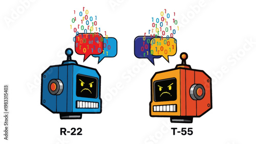 Robots with speech bubbles communicating.