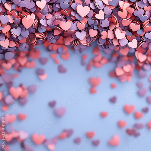 Floating heart particles in soft pink and red, valentine's day theme