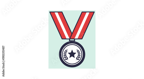 Medal with Red and White Ribbon.