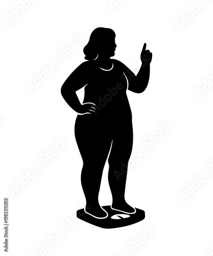 Overweight woman silhouette weighing herself