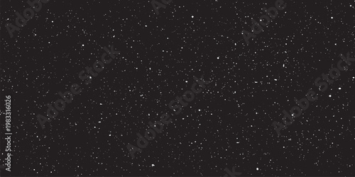Snow, stars, twinkling lights, rain drops on black background. Abstract vector noise. Small particles of debris and dust. Distressed uneven grunge overlay.