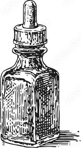 Vintage dropper bottle sketch hand drawn medicinal or cosmetic container with pipette cap