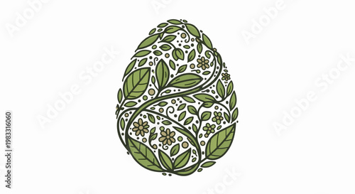 Whimsical botanical egg illustration with leaves and small flowers