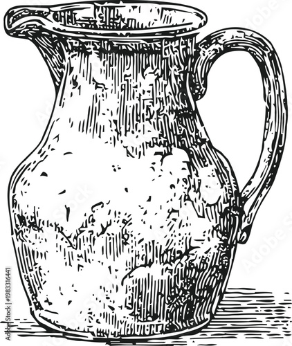 Vintage ceramic pitcher with handle and spout handmade rustic pottery vessel for liquids and decor