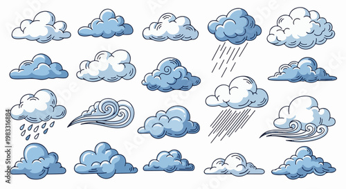 Various stylized cloud illustrations depicting weather conditions