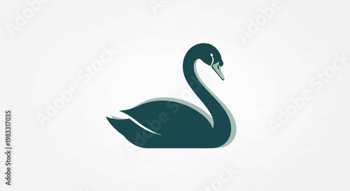 A stylized silhouette of a dark teal swan floats on a white background