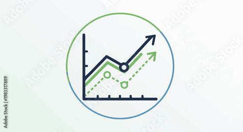 Simple graphic showing upward trending lines on a chart within a circle