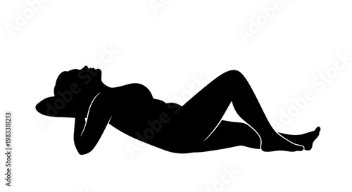 Silhouette of a person lying on their back with their head resting on their hands, appearing relaxed.