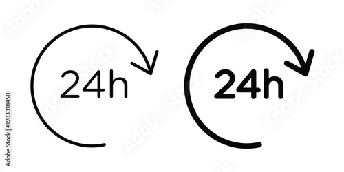 24 Hour time icon outline style. Black solid silhouette style icons