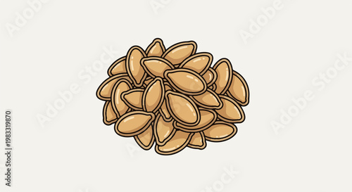 A pile of scattered, flat, light brown seeds with dark outlines