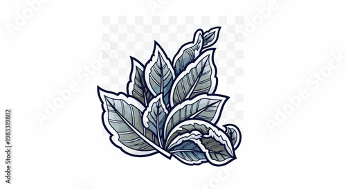 Stylized artistic depiction of a cluster of frosted or icy leaves