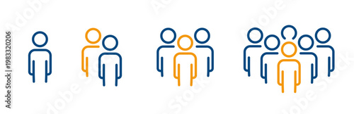 people group icons, set  icon of one, small, medium, large people group symbols, outline editable vector illustration eps 10