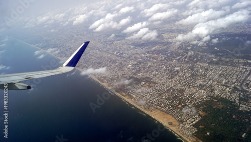 Schilderij op canvas view from airplane window of marina beach chennai india
