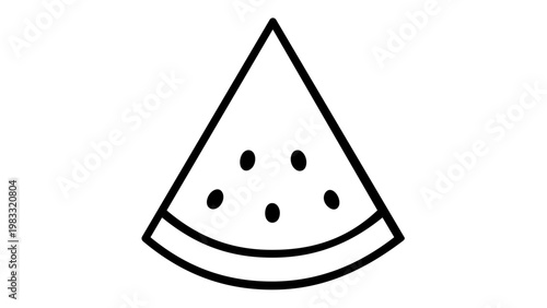 Minimalist watermelon slice vector icon illustration. Simple black and white line art of a fresh summer fruit wedge with seeds. Scalable AI-generated graphic for food, diet, and healthy lifestyle.