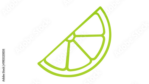 Minimalist green lime slice vector icon illustration. Scalable flat line art of a citrus fruit wedge for healthy food branding, organic juice labels, and fresh summer drink graphic design elements.