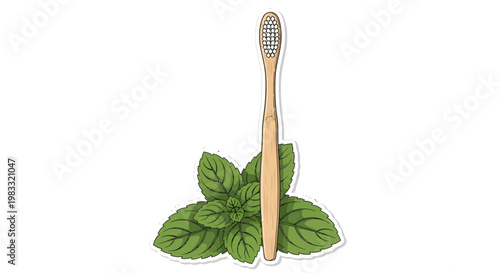 Bamboo toothbrush with green leaves eco friendly oral care