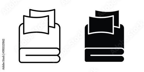 Bed linen icon outline style. Black solid silhouette style iconsaging design Vector illustrationsn with pillows icon outline style. Black solid silhouette style icons