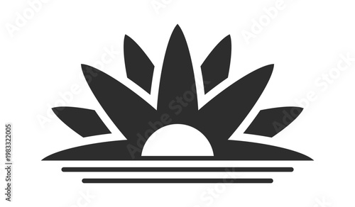 Sunrise Horizon Emblem With Rays Silhouette