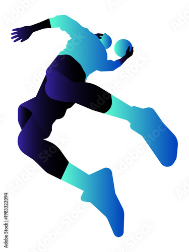 Dynamic vector silhouette of a basketball or handball player jumping to shoot, featuring a modern blue gradient style.