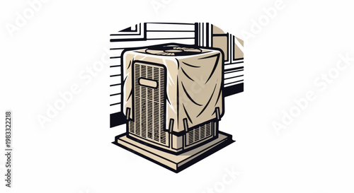 Covered air conditioning unit on a base with stylized background