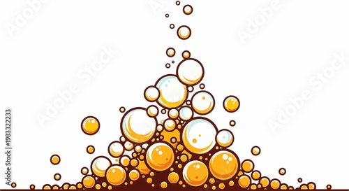 Abstract bubbly effervescence of yellow and white spheres rising