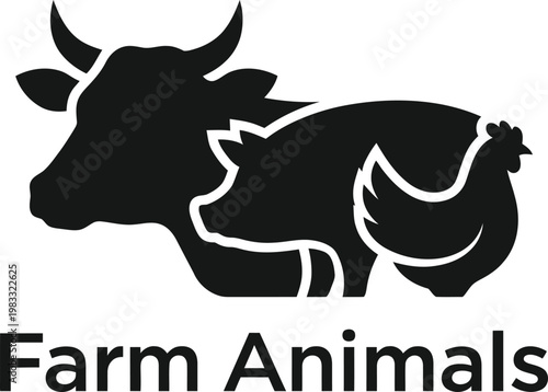 Farm Animals Logo with Cow, Pig, and Chicken Silhouettes