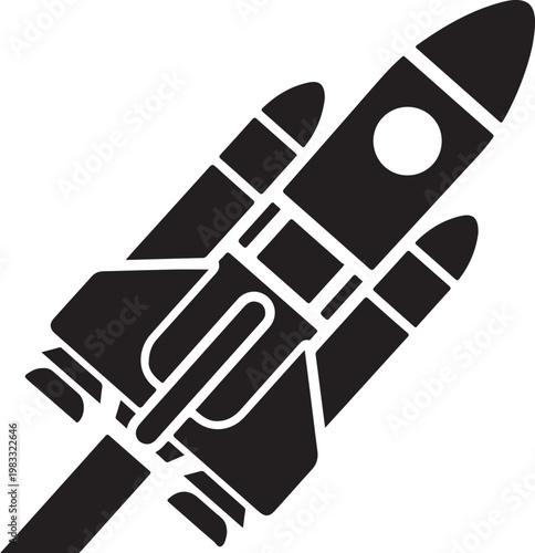 Black rocket ship icon, space shuttle symbol, vector illustration, modern design element