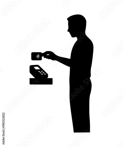 Man paying with contactless credit card at pos terminal