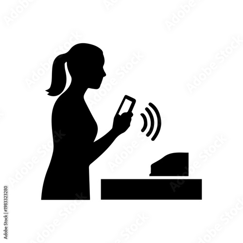 Woman paying with contactless credit card at pos terminal