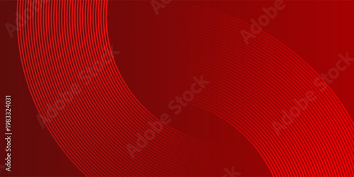 Abstract red glowing geometric lines on dark red background. Modern shiny red circle lines pattern. Futuristic technology concept. Suit for cover, poster, banner, brochure, header, website