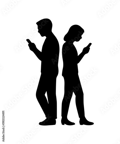 Couple interacting with smartphones ignoring each other