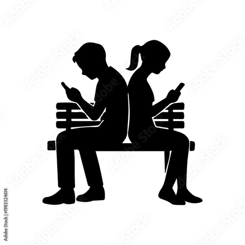 Couple phubbing, ignoring each other with smartphones