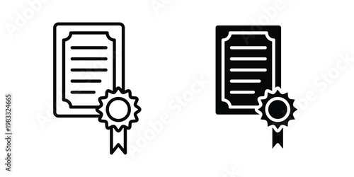 certificate diploma icon outline style. Black solid silhouette style icons