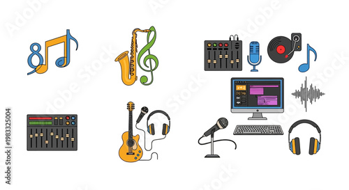 Music production studio equipment tools.