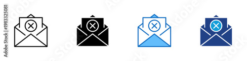 Email Failure Multiple Style Icon Design Vector - Envelope with cross mark representing message delivery failure, email error, and communication issue