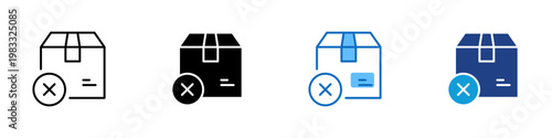 Delivery Failure Multiple Style Icon Design Vector - Package box with cross mark representing shipment problem, delivery failure, and logistics issue
