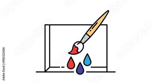 Paintbrush with colorful paint drops.