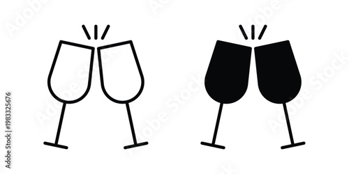 Clinking glasses icon outline style. Black solid silhouette style icons