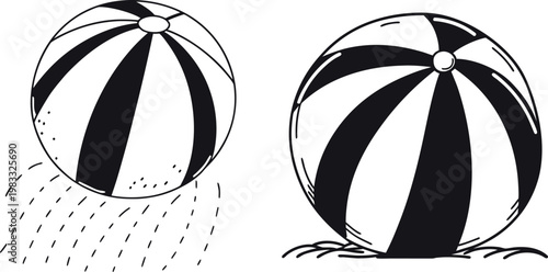 Beach Ball Vector Illustration – Black and White Summer silhouettes