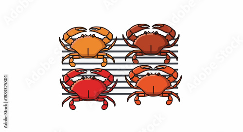 Four cartoon crabs in different colors displayed horizontally