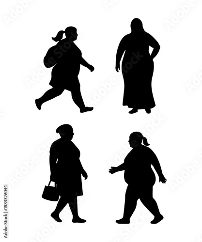 Overweight women silhouettes showing body positivity and diversity
