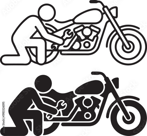 Motorcycle mechanic icon set with motorcycle mechanic maintenance transport silhouette illustration craftsman assemble equipment mechanical performance
