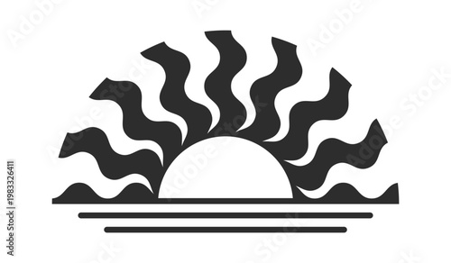 Sunrise Over Waves Abstract Symbol LineArt